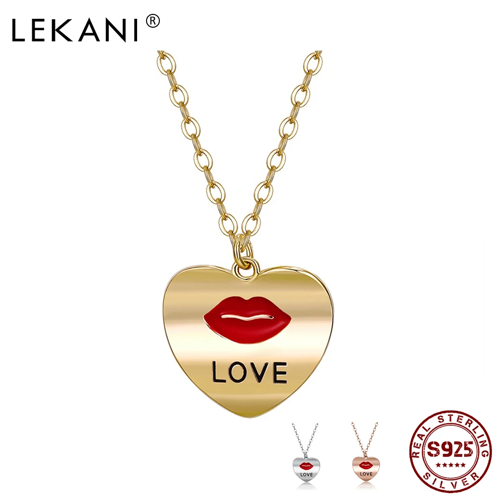 LEKANI Love Shaped Pendant Necklace 925 Sterling Silver Red Lip Women's Choker Statement Jewelry With Chain | Украшения и