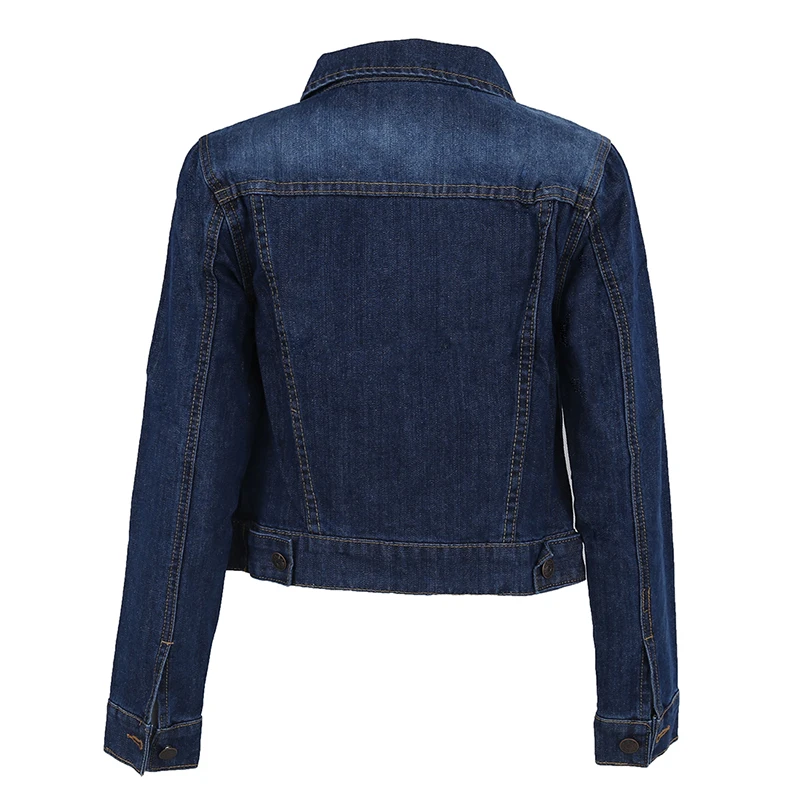price cut Women Lapel Cropped Denim Jeans Long Sleeve Jacket Coat Short Dark Blue S