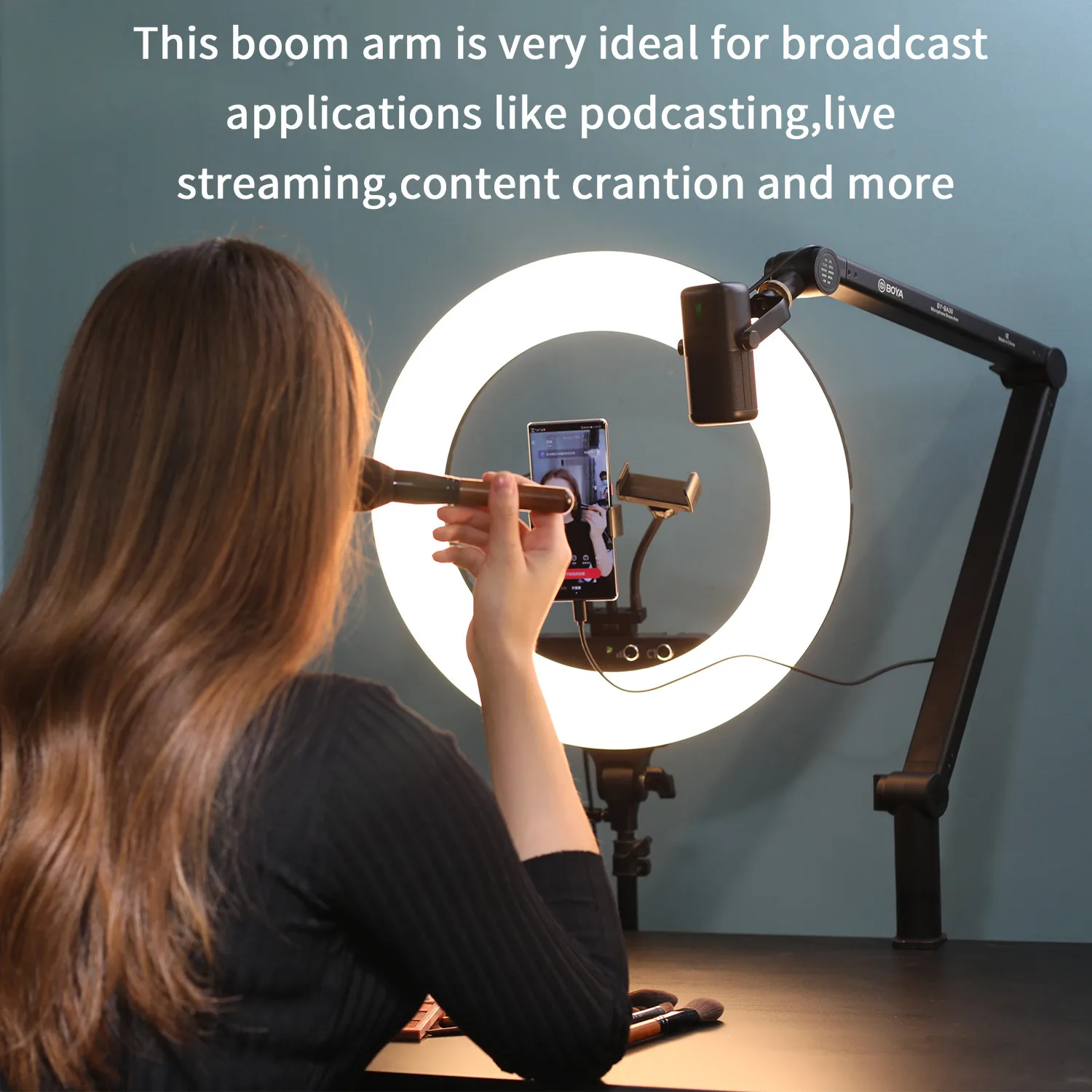 Profissional para Fazer Podcasts ao Vivo Conteúdo de Streaming Criação com Montagem em C-braçadeira Boya Microfone Lança Manual Dispositivo - Image 2