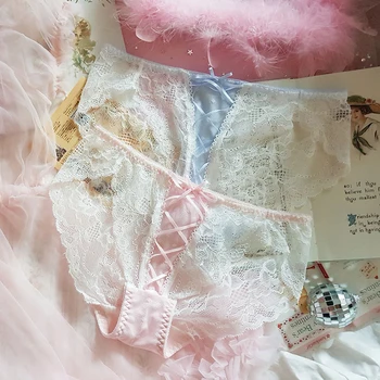 

princess sweet lolita underwear Japanese sweet lovely and sexy ribbon translucent and hollow lace low waist underwear LP127