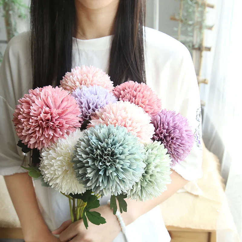 

1 PC Dandelion Flower Ball Simulation Road Cited Artificial Flower Wall Fake Flower Home Decor Wedding Holding Real touch Flower