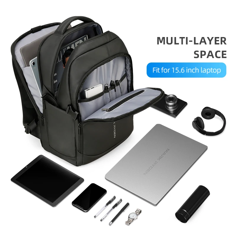 Mark Ryden 2021 Man Backpack Multifunctional Waterproof 15.6inch Laptop Multi-layer Pockets Bag Man USB Charging School Backpack