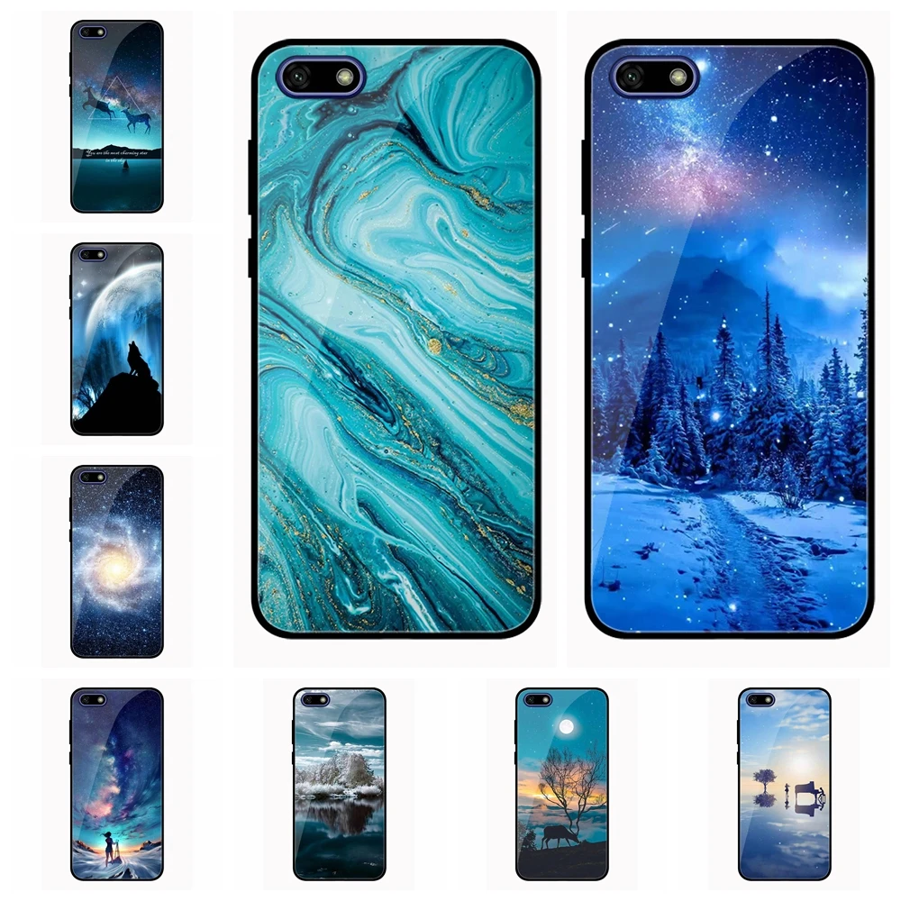 Чехол из закаленного стекла для телефона huawei Y5 Y6 Y7 Y9 Pro Prime 2018 2019 черный чехол с