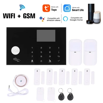 

433MHz Wifi GSM Alarm System Intercom Detectors Remote Control Autodial TFT Display Tuya Keyboard Compatible with Amazon Alexa