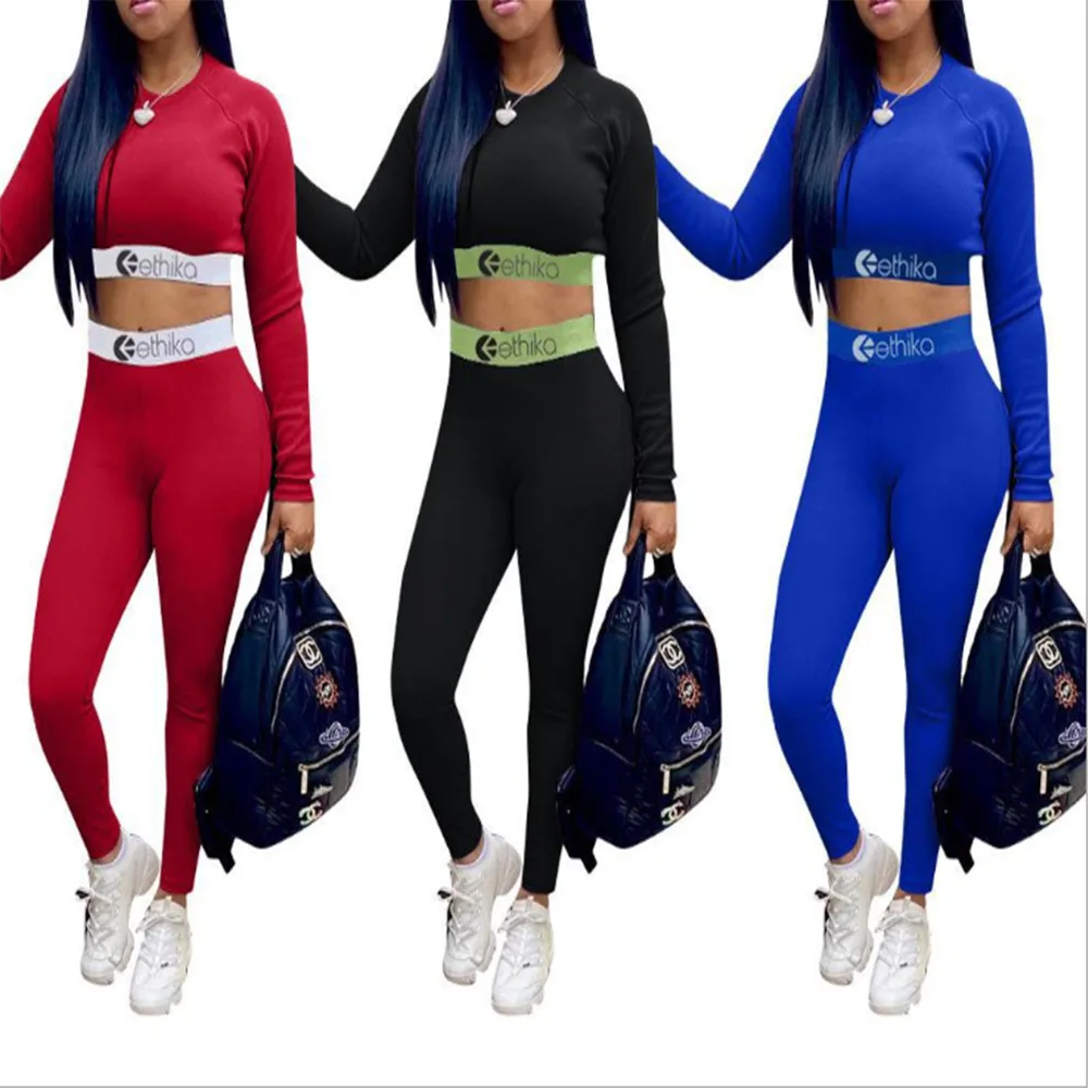 

Sexy O Neck Tracksuit Two Piece Set Autumn Long Sleeves Crop Tops And Long Tight Pants 2 Piece Outfits For Women milk silk