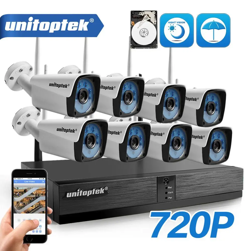 

8CH 720P 1.0MP Wireless Camera NVR System Outdoor Waterproof IP66 Night Vision Surveillance Wifi Security Camera Kit P2P XMEYE