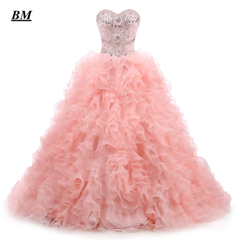 

New Quinceanera Dresses 2019 Ball Gown Beaded Crystals Lace Up Sweet 16 Dresses Formal Prom Party Gown Vestido De 15 Anos BM33
