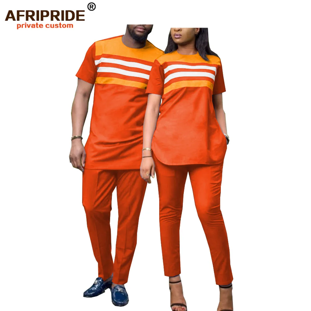 Африканский комплект из 2 предметов для мужчин и женщин, одежда для пар, Дашики, топы, рубашки, штаны с принтом, короткий рукав, AFRIPRIDEA19C001