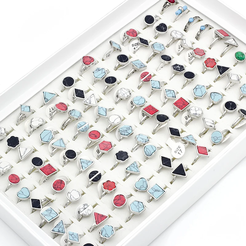 20 Pcs/Lot New Geometric Shape Mix Natural Stone Rings Women's Ring Fashion Jewelry Bague