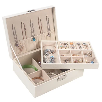 

Jewelry Organizer Box - Women Two Layer Display Storage Case Large PU Leather Jewelry Holder with Lock for Earring Ring Necklace