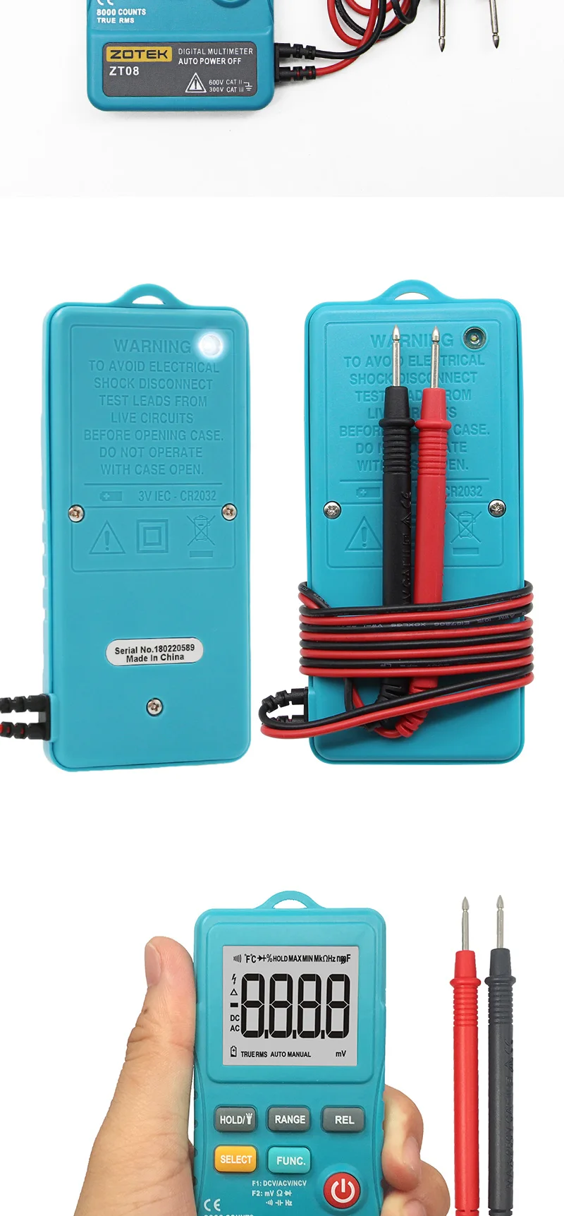 ZOYI ZT08 портативный автоматический цифровой мультиметр True-RMS 8000 отсчетов вольтметр переменного тока постоянного тока ом измеритель частоты напряжения с светодиодный светильник