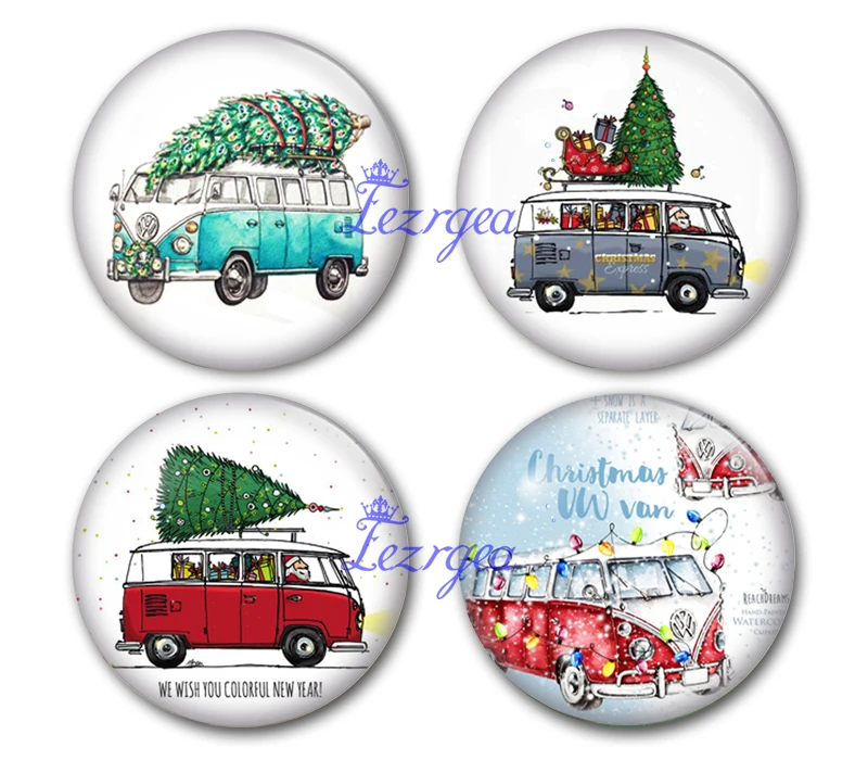 Рождественский VW van стеклянный кабошон, Рождественский Экспресс Круглый Фото стеклянный кабошон демонстрационная плоская задняя часть делая результаты