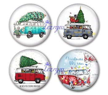 

Christmas VW van glass cabochon, Christmas express Round photo glass cabochon demo flat back Making findings