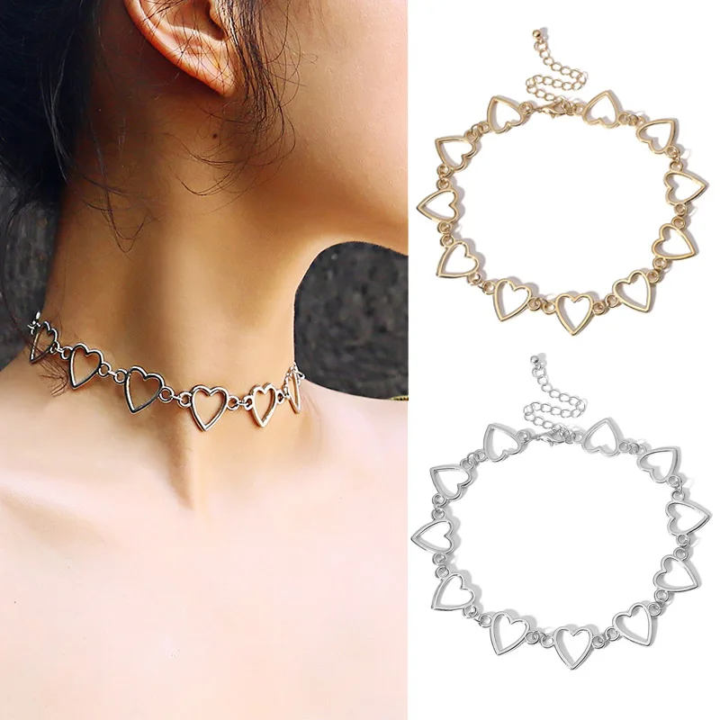 Gargantilla de eslabones con corazón hueco para mujer, collar dorado, cadena llamativa, regalo de fiesta, joyería para niña