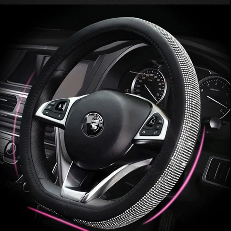 Черный Bling Стразы Кристалл Автомобильная, из искуственной кожи чехлы на руль авто аксессуары автомобильный чехол стильный для Alfa Romeo Giulia - Название цвета: Черный