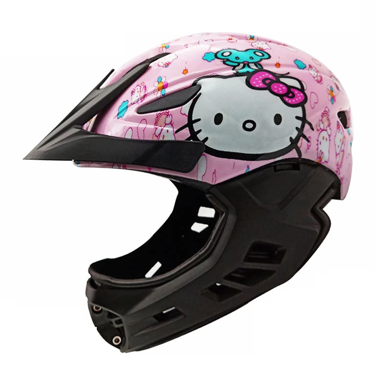Hello kitty Для детей от 2 до 7 лет, полностью покрытый шлем, баланс/Толкаемый велосипед, детский шлем для всего лица, велосипедный шлем/велосипедный шлем для мотокросса и горного спуска, защитный шлем - Цвет: Hello kitty