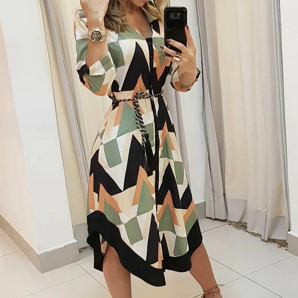 geometric print midi dress