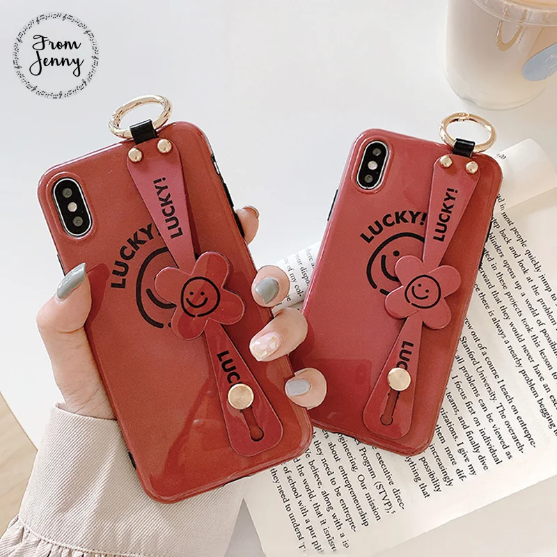 

From Jenny Smiley wristband on for iPhone x xr xs max 6 6s 7 8 Plus English wine red mobile phone silicone protection soft shell