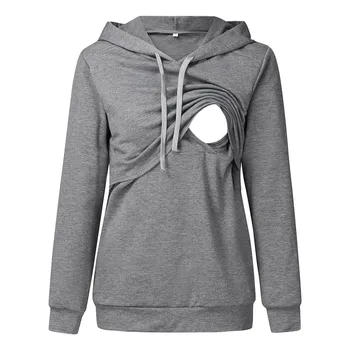 

Maternity hoodie sweatshirt solid hooded long sleeve pullover hoodies drawstring plus size 2XL fashion female winter hoodie A2