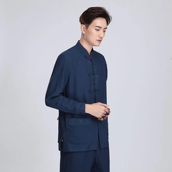 

Chinese traditional куртка Chinese style linen kungfu shirt Tang suit men's long-sleeved shirt middle-aged long-sleeved shirt