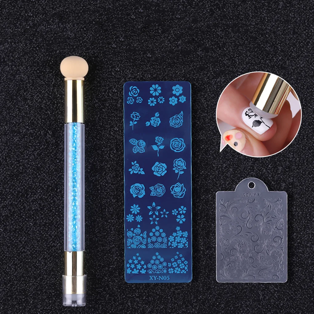 

1PC Floral Pattern Stainless Steel Nail Stamping Plate Double-headed Nail Art Pen PVC Scraper Nail Tool Set