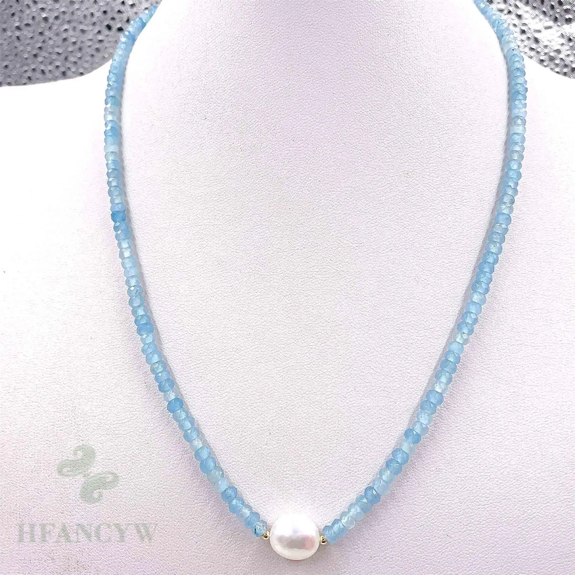 Blue Chalcedony White Baroque Pearl Necklace 18 inches Diy Aurora Chain 