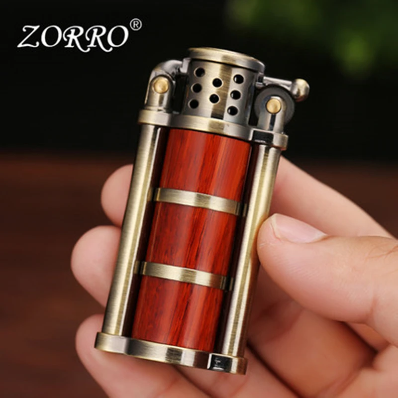 Creative ZORRO Sandalwood Kerosene Cigarette Lighter Windproof Grinding Wheel Ignition Metal Flint Oil Lighter Smoking Gift