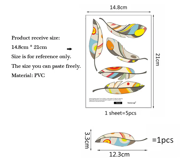 Creative Colored feather Wall Sticker Living room bedroom wall background decoration Decals combination stickers home wallpaper