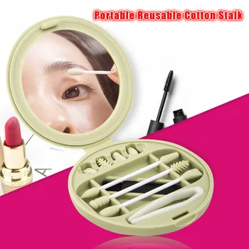 

Reusable Cotton Swab Stalk With Mirrors Ear Cleaning Cosmetic Easy Clean Double-headed Makeup Silicone Cotton Swabs Sticks