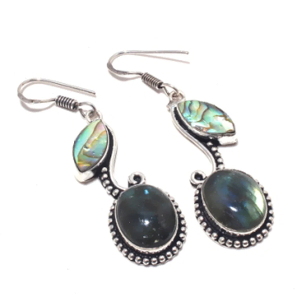 

Labradorite Earrings Silver Overlay over Copper, 61 mm , E4114