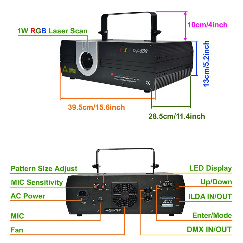 AUCD ILDA Animation Scan 1W RGB Full Cololr Projector Laser Lights PRO Disco DMX 25 KPPS Beam Party Show Stage DJ Lighting DJ502|laser projector