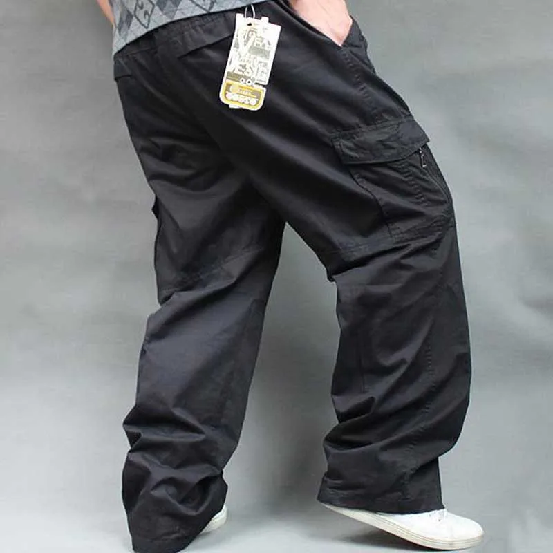 Thin 11 Black Мужские брюки-карго размера плюс, повседневные хлопковые брюки в стиле хип-хоп для бега, Свободные мешковатые с карманами, мужская одежда на весну и лето - Цвет: Thin 11 Black