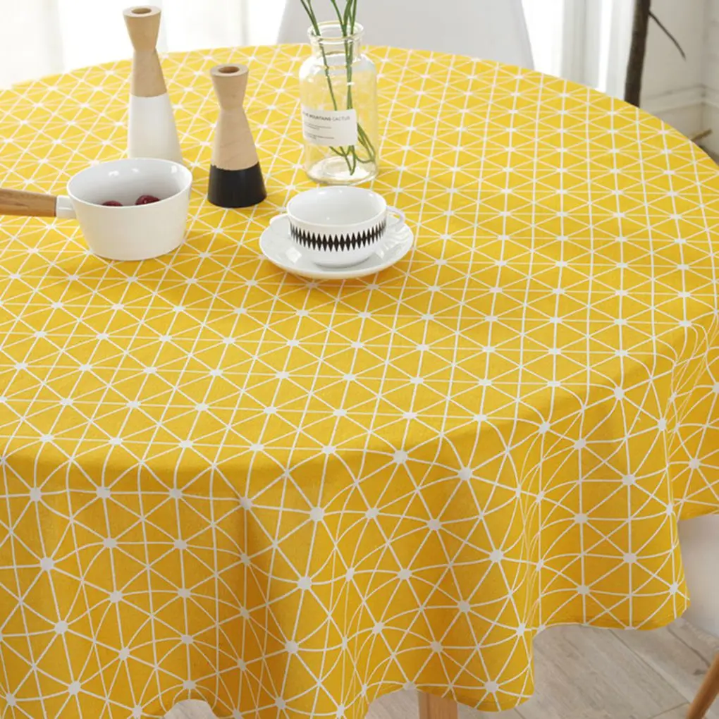 Nordic polyester cotton round table cloth Color yellow rice word gray arrow cotton and linen printing tablecloth custom
