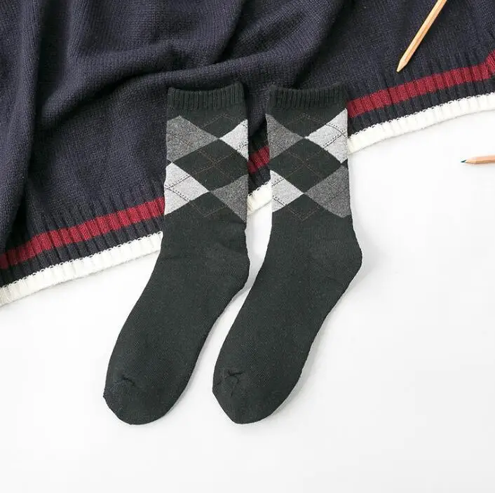 plaid black Модные клетчатые мужские плотные теплые носки, длинные носки, мужские повседневные деловые носки, зимние носки - Цвет: plaid black