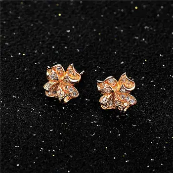 

Rose Gold Cubic Zirconia Flower 100% 925 Sterling Silver Stud Earrings For Women Luxury Fine Earings Fashion Jewelry 925-476