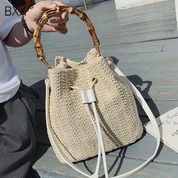 

[BXX] Straw Crossbody Bucket Bags For Women 2020 Summer Small Shoulder Bag Lady Phone Handbags and Purses Female Beach Bag HM121