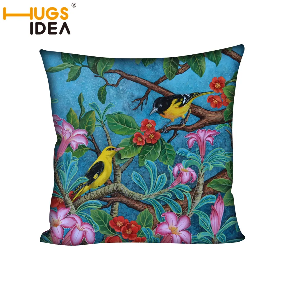 

HUGSIDEA Printing Bird Flowrs Decorative Cushion Cover Funny Pillowcase for Home Office Chair Waist Pillow Sofa Car Pillow Cover