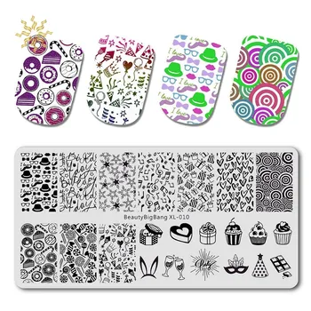 

BeautyBigBang 1Pcs Stamping Plates Template Doughnut Candy Star Hat Circle Point Gift Image Stencil Nail Art Stamping Plate