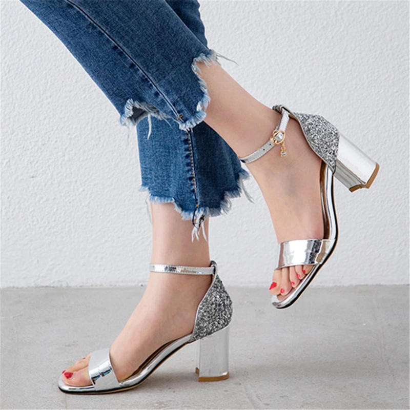 Sandalias de para mujer, zapatos elegantes a la moda, dorados, plateados, para fiesta de boda, con tiras en el tobillo|Sandalias de mujer| - AliExpress