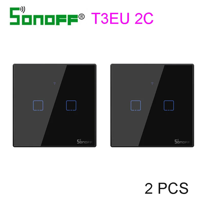 Интеллектуальный выключатель света SONOFF T3EU TX Smart Wi-Fi настенный выключатель Черный с границы умный дом 1/2/3 433 RF/Голосовое управление/приложение/сенсорный экран Управление работает с Amazon Alexa - Комплект: T3-EU-2C-2 pcs