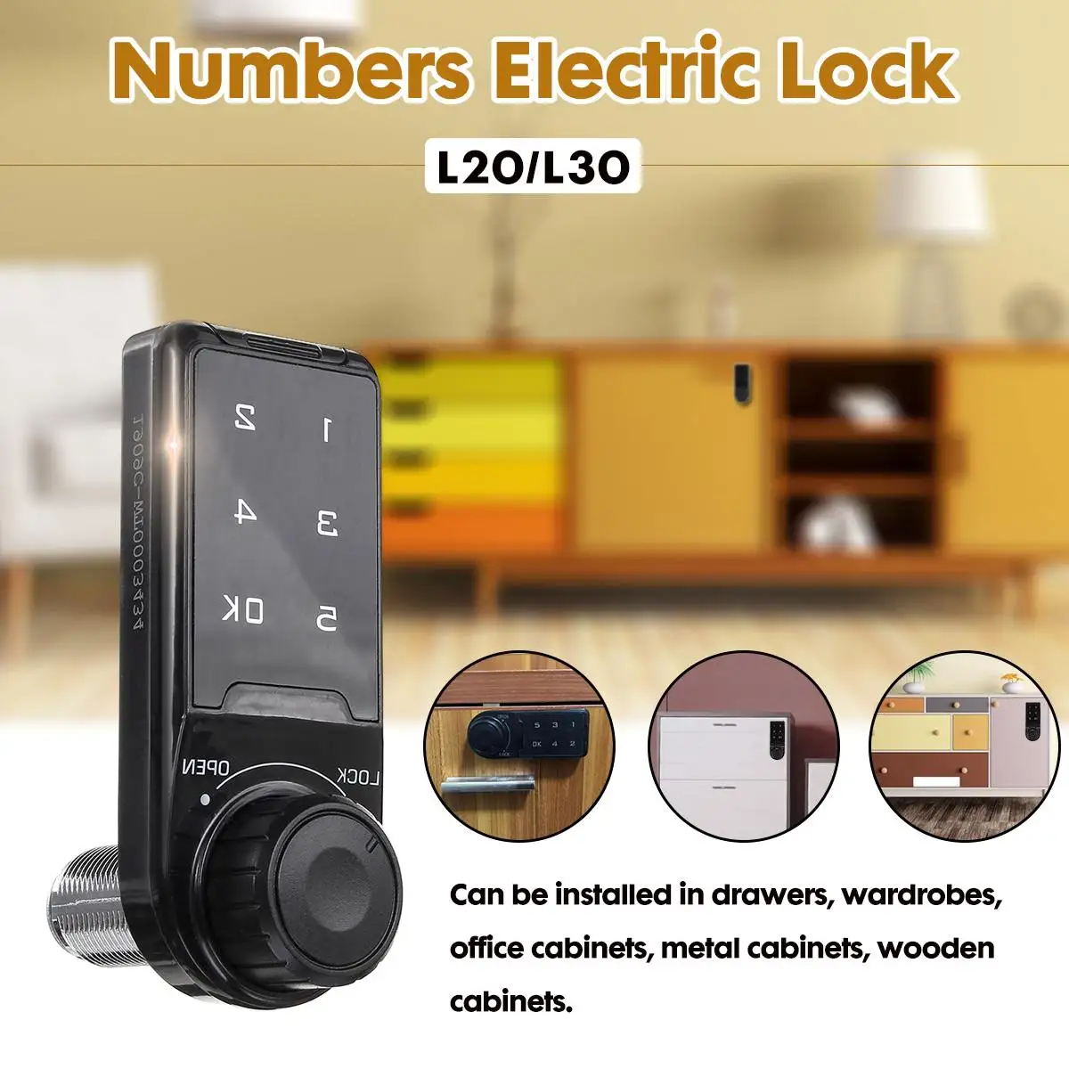 

20/30MM Black Numbers Electric Lock Password Electronic Security Lock Electric Code Locker Number Keypad