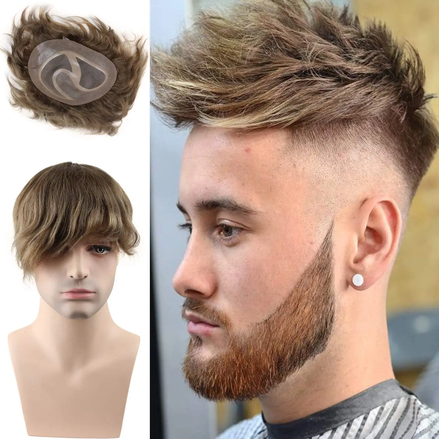 Hair Replacement System | Light Brown Color Men | Toupee - Toupee Men Hair  Pieces 100% - Aliexpress