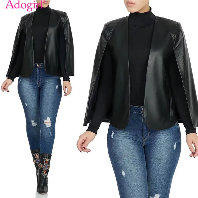 Adogirl S-2XL черная накидка из искусственной кожи Модный комплект двух предметов