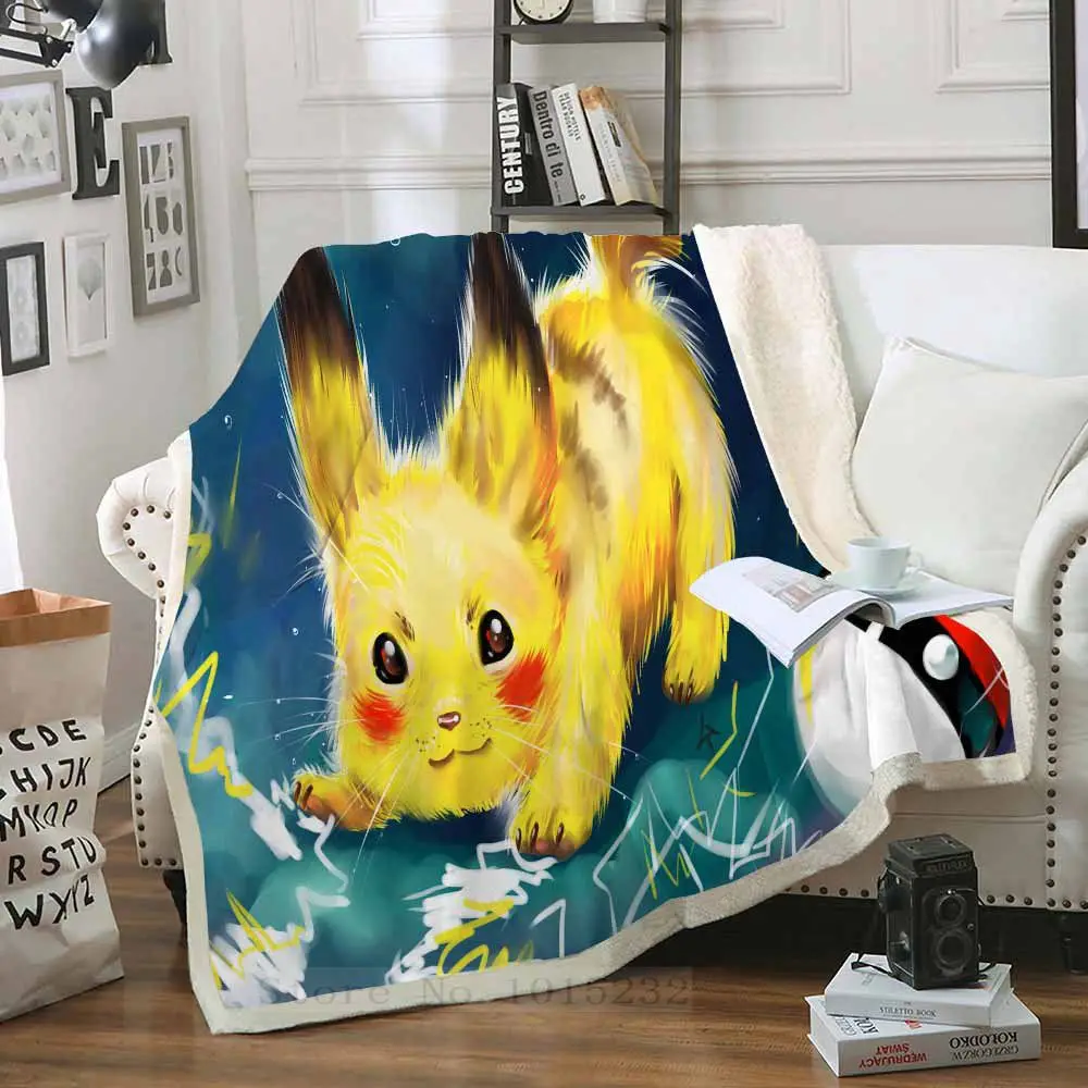 Одеяло Pokemon Pikachu с 3D принтом из шерпы, покрывало для дивана, покрывало для путешествий, постельные принадлежности, бархатное плюшевое Флисовое одеяло, покрывало - Цвет: 15