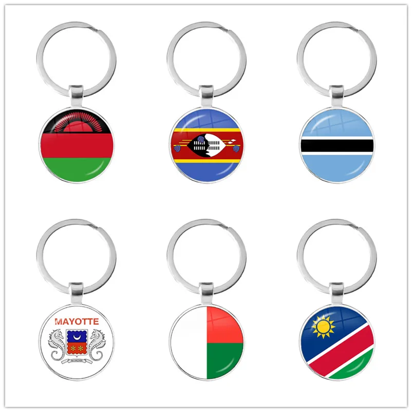 Botswana,Namibia,Swaziland,Madagascar,Malawi,Mayotte National Flag Keychain 25mm Glass Cabochon Key Rings For Women Men Gift