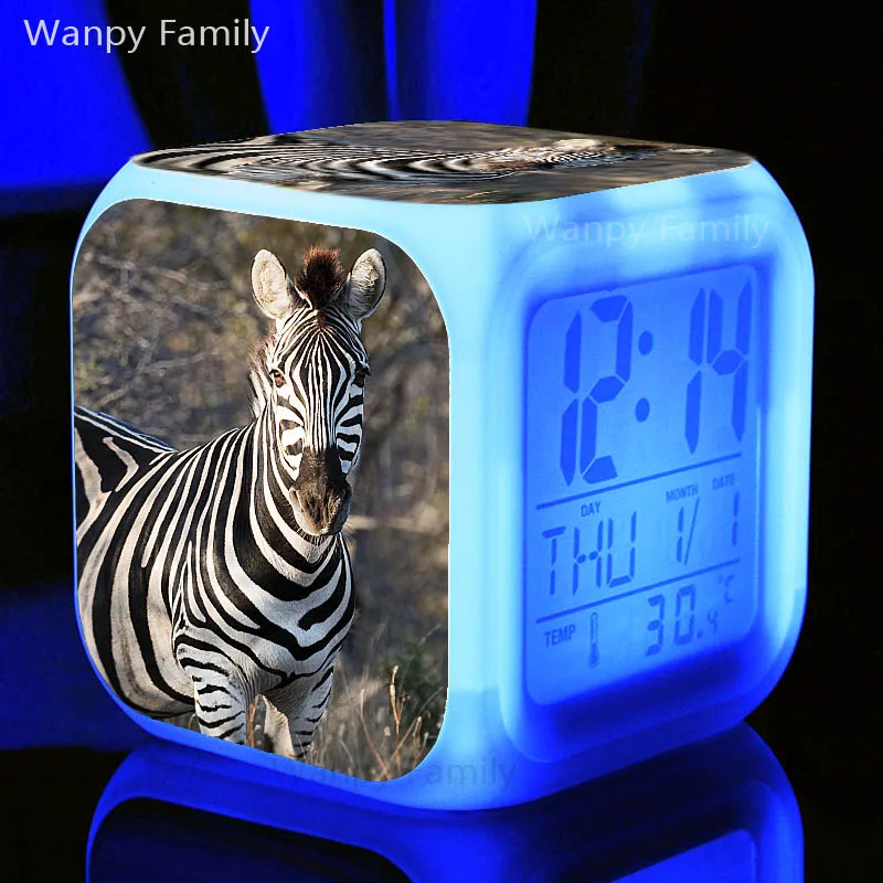 Grassland Zebra будильники, 7 цветов, светящийся светодиодный цифровой будильник, часы для детей, номера, многофункциональные, изменение цвета, будильники