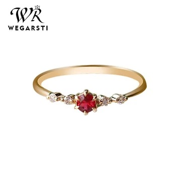 

WEGARSTI Simple Design Rose Ruby Ring Natural Red Ruby Ring 100% Real 925 Silver Ruby Jewelry Romantic Gift For Woman