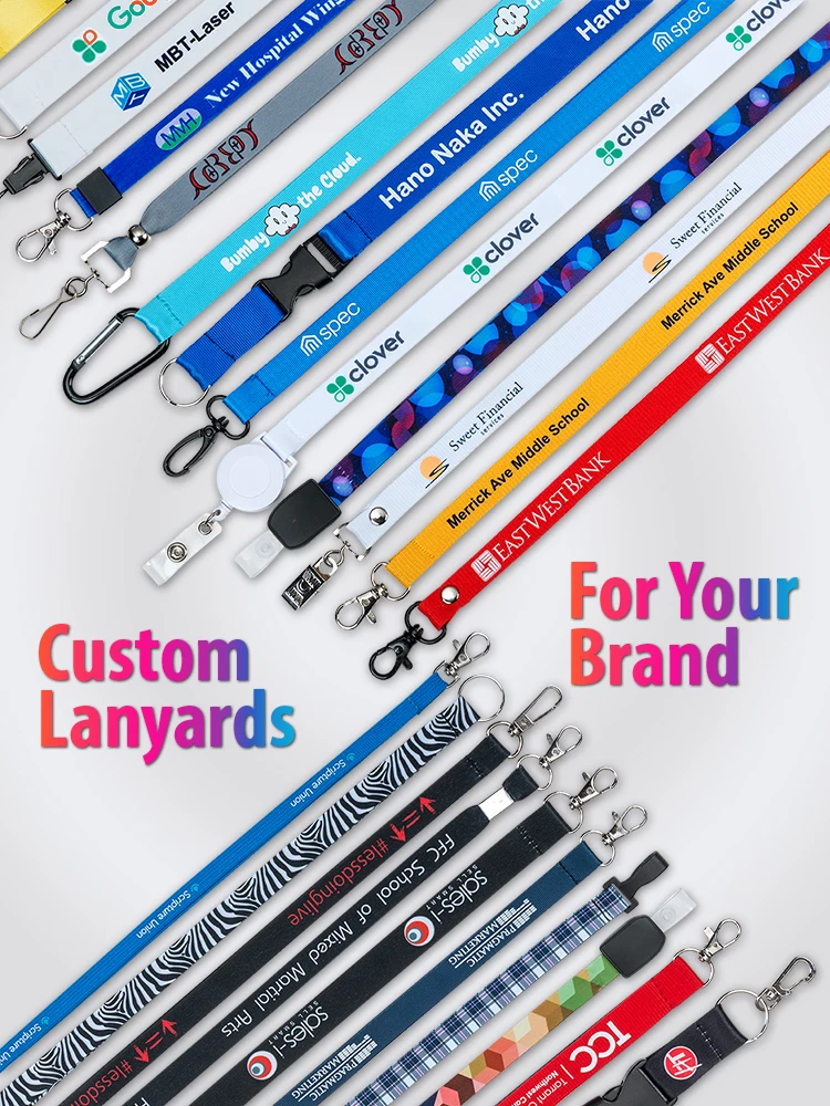 Cordón estampado personalizado para llaves, soporte de insignia de diseño a todo Color y tarjetas de personal
