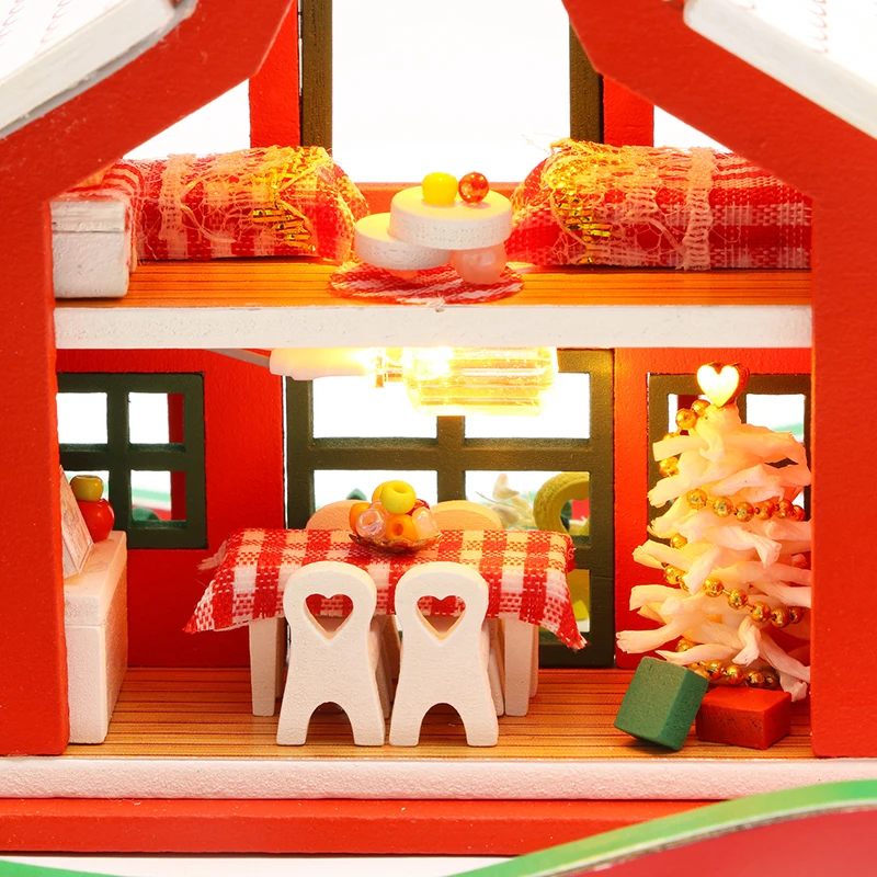 DIY кукольный домик Рождество сани автомобиль миниатюрный сборные наборы деревянный кукольный дом мебель игрушки модель для детей подарок на день рождения