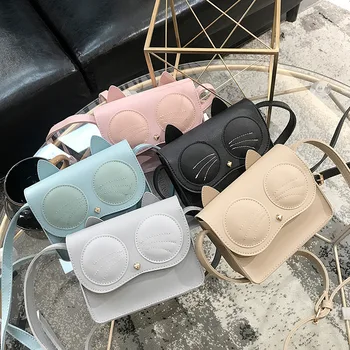 

New fashion cat small square bag ladies shoulder bag diagonal bag cartoon small bag ladies hand bags Animal Prints Women